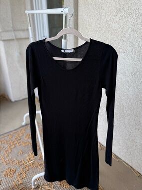 Alexander Wang Black Long-Sleeve Midi Scoop Neck Dress